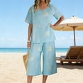 thumbnail image 2 of Stamozd Beach Vacation Matching Sets Women Clothing Summer V Neck Short Sleeve Boho Tops and Capri Pants Casual Cotton Travel Outfits for Women Light Blue XXL, 2 of 9