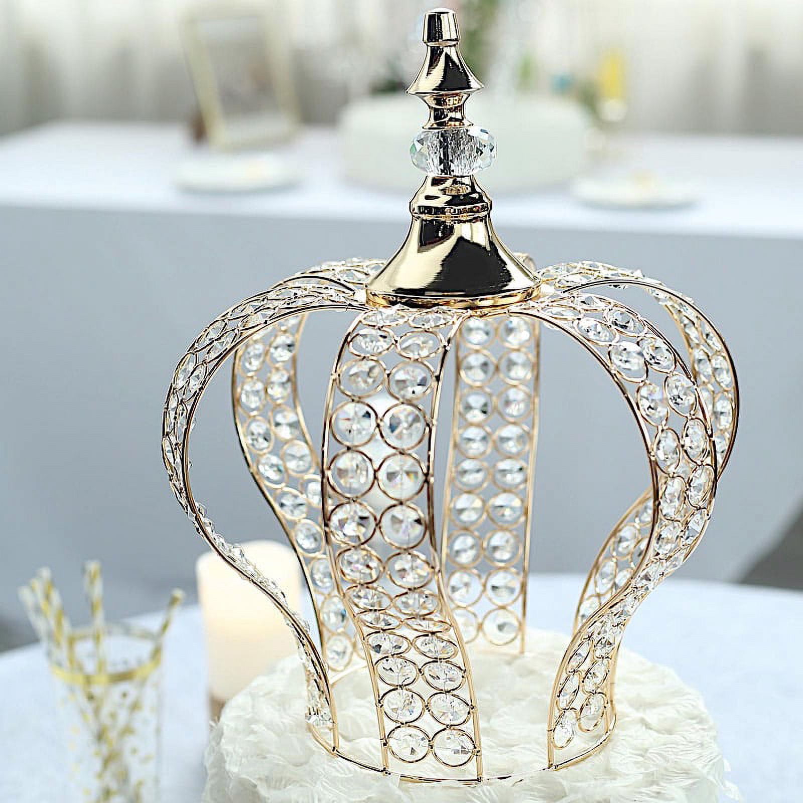 BalsaCircle 14" Gold Crystal Beaded Metal Crown Cake Topper Birthday Party Wedding Centerpieces Decorations