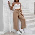 thumbnail image 5 of Women Linen Pants Summer Wide Leg Cropped Palazzo Pants Drawstring High Waisted Beach Lounge Trousers with Pockets,3XL, 5 of 6