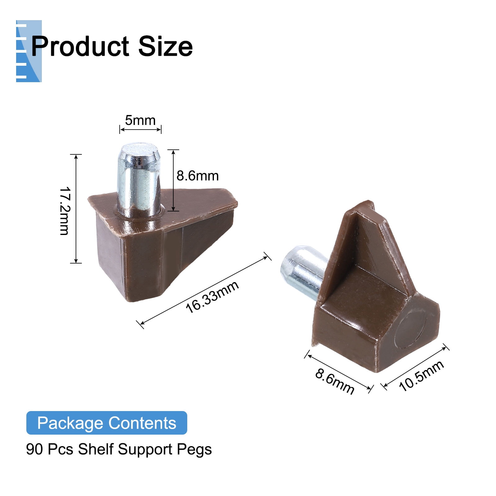 Unique Bargains Durable Shelf Support Pegs for Cabinets Shelves Brown 0.2" x 0.53"
