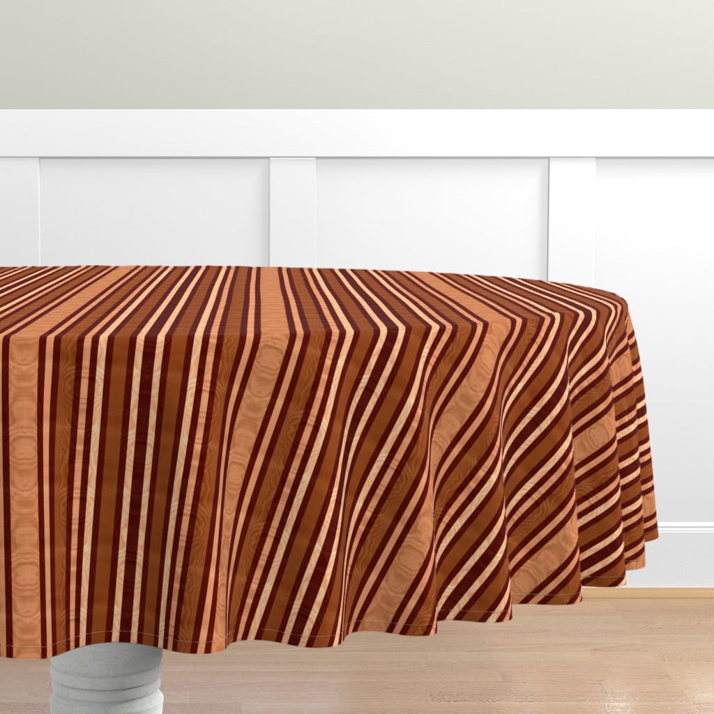 Cotton Sateen Tablecloth, 70" Round - Burnt Style Brown Striped Stripe Fancy Stripes Dots Wood Print Linens by Spoonflower - Walmart.com