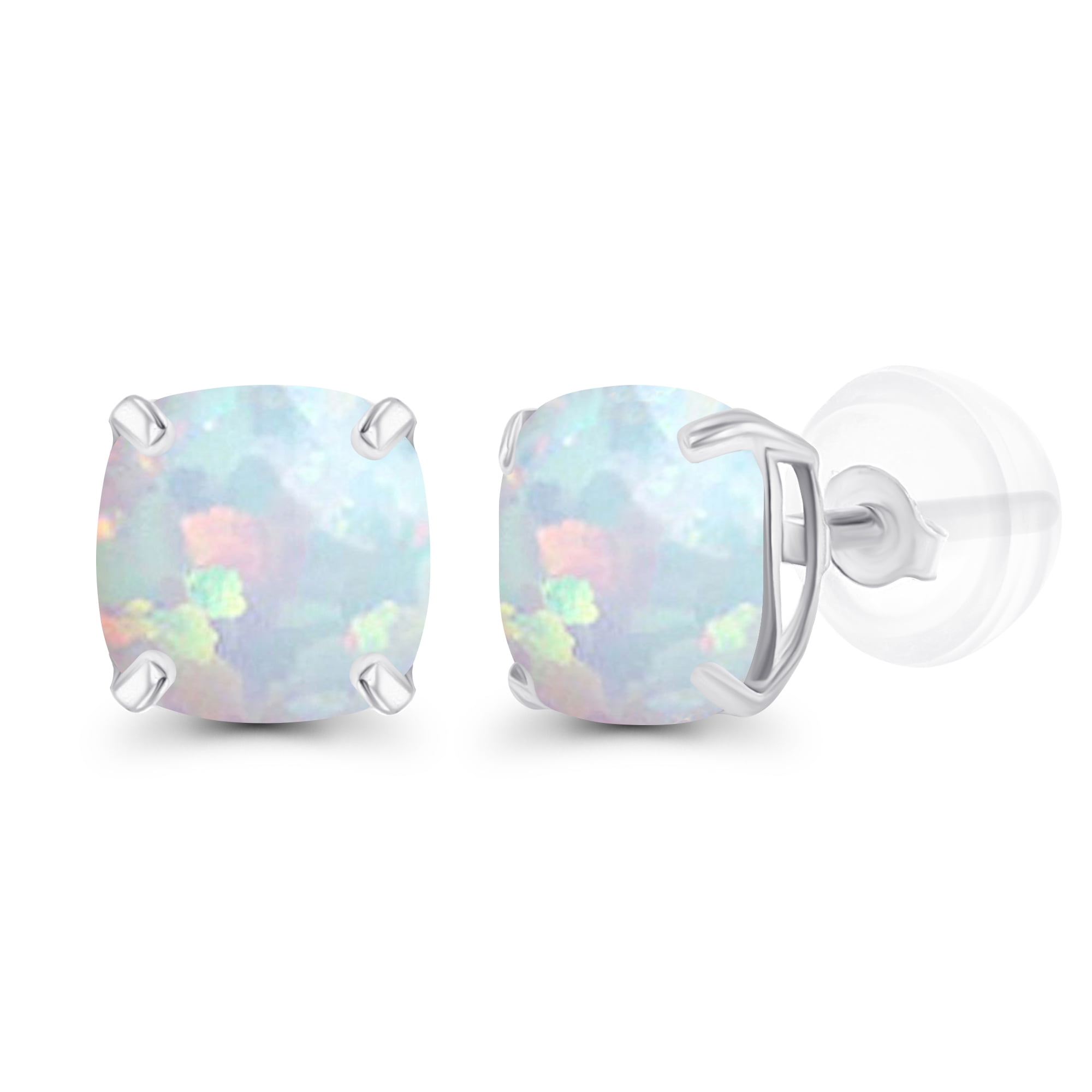 Decadence - Solid 14K White Gold 6mm Cushion Created Opal October  Birthstone Genuine Stud Earrings For Women and Girls - Walmart.com
