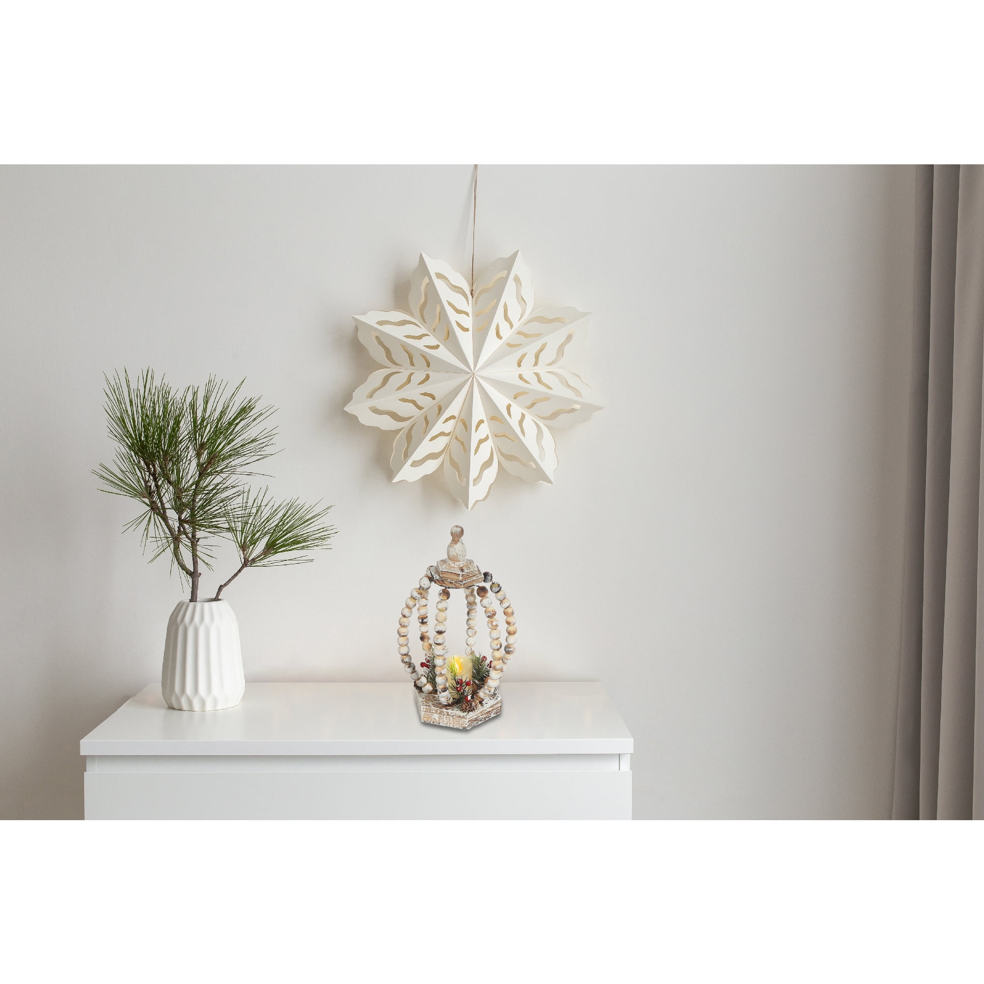 Led Wood Beaded Pumpkin Open Lantern