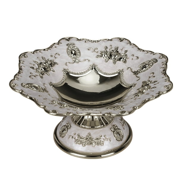 Exquisita bandeja de frutas plateada de estilo europeo, plato de metal para pasteles y aperitivos, ideal para decoración de bodas y fiestas KTV (18 cm de diámetro).