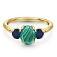 thumbnail image 3 of Gem Stone King 2.70 Ct Oval Green Malachite Blue Sapphire 18K Yellow Gold Plated Silver Ring, 3 of 6