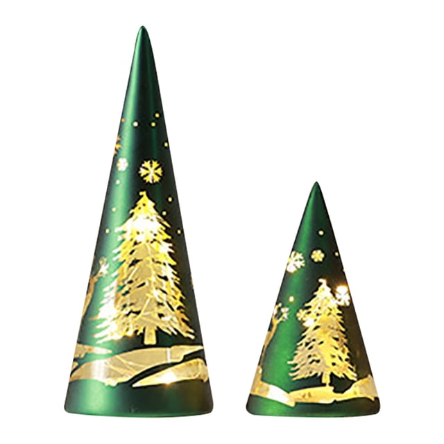 Illuminated Glass Christmas Tree Exquisite Holiday Decoration for Hotels Windows and Dining Table Centerpiece 2PCS