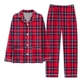 thumbnail image 4 of Wang6 Women's Plus Size Pajamas Sets 2 Piece Long Sleeve Pjs Sets V Neck Button Shirts Straight Leg Pants Ladies Loose Fit Plaid Sleepwear Lounge Sets X_Wine L, 4 of 4