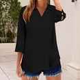 thumbnail image 2 of KDDYLITQ Shirts for Women Cotton Linen Lapel Collar 3/4 Sleeve Tops Collared Basic Work Polo Shirts Dressy 2026 Blouse Black S, 2 of 6