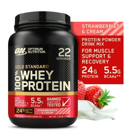 Optimum Nutrition, Gold Standard 100% Whey Protein Powder, Strawberries & Cream 1.5lb Tub