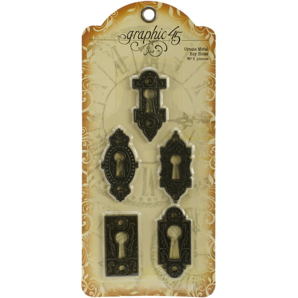 Staples Ornate Metal Key Holes 5/Pkg-Antique Brass 1"X2.125"