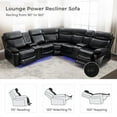 thumbnail image 3 of Comfort Stretch 5 Seats Power Recliner Sofa Sets with Speaker,Black Faux Leather Reclining Sectional Couch for Living Room Furniture Sets with USB Port,Storage Console,Cup Holders,LED Lights, 3 of 8