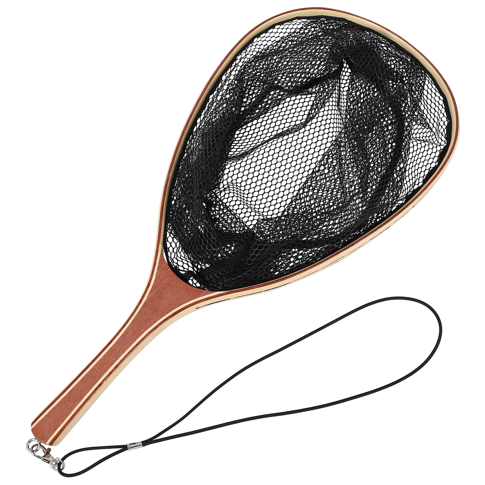 Lightweight Wooden Fly Fishing Net - Soft Mesh, Eucalyptus Black Straight Handle, Safe Catch & Release, Durable Landing Net for Trout, Bass, Freshwater & Saltwater