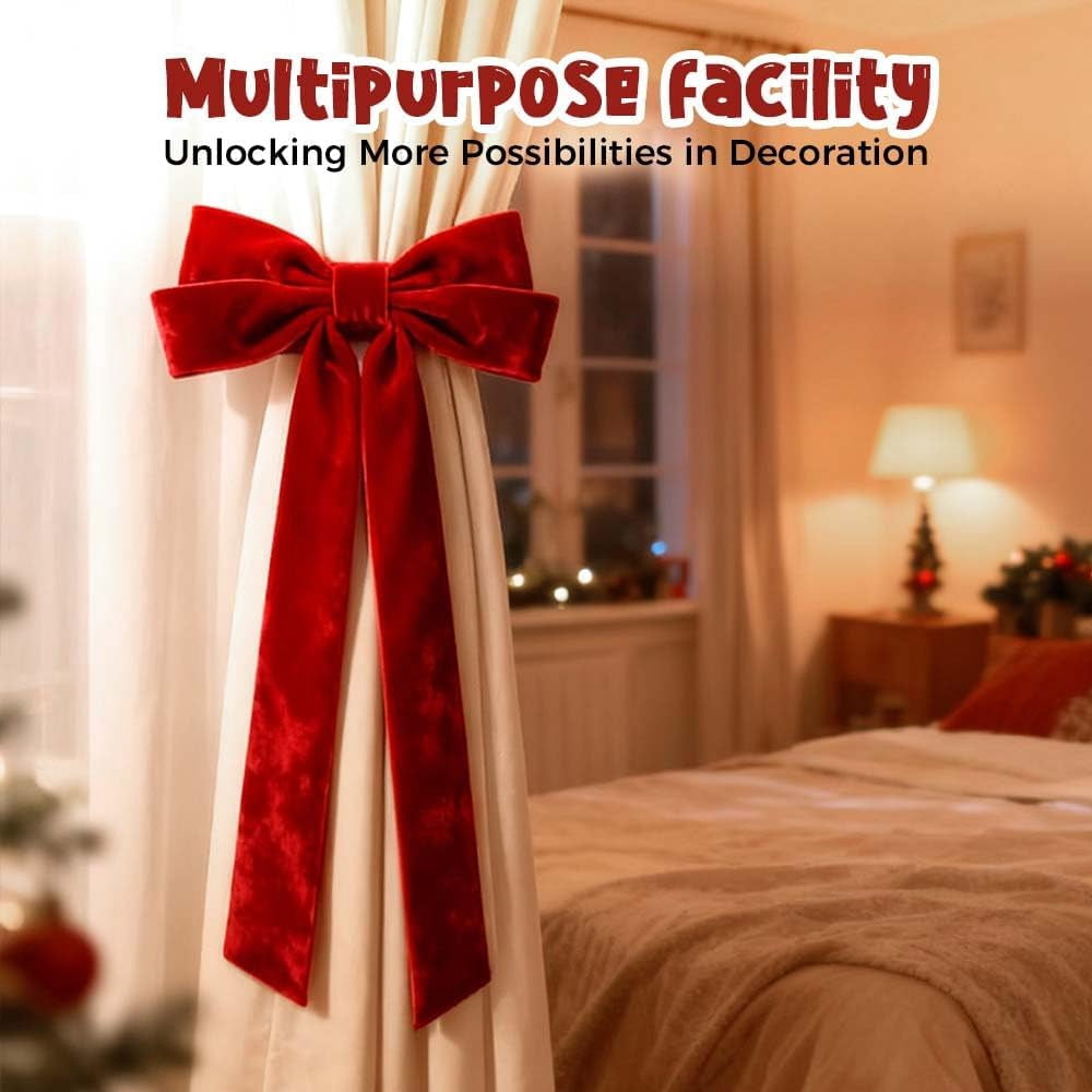 Christmas Curtain Tieback with Red Velvet Bow - Decorative Holiday Holders 19.7x15.7 Inch for Festive Home Decor, Perfect for Christmas Living Room, Window, Mantel