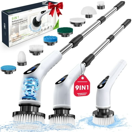 Electric Spin Scrubber, Loheer Cordless Bath Tub Power Scrubber with Long Handle & 8 Replaceable Heads, Detachable as Short Handle, Shower Cleaning Brush Household Tools for Bathroom & Tile Floor
