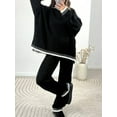 thumbnail image 5 of Women Pants Suit, Elegant Contrast Color Long Sleeve Crew Neck Sweater with Knit Pants Fall Outfit, 5 of 10