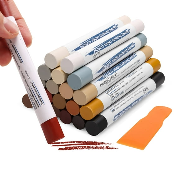 20 Colors Wood Filler Sticks, Wood Repair Wax Crayons, Furniture Scratch Wax Stick Pen for Repairing Scratches, Scuffs, Cracks, and Holes on Wooden Floor, Cabinet, Laminate, Hardwood