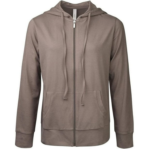 Sofra Women's Cotton Comfort Zip Up Hoodie Jersey Sweater - Taupe - Small