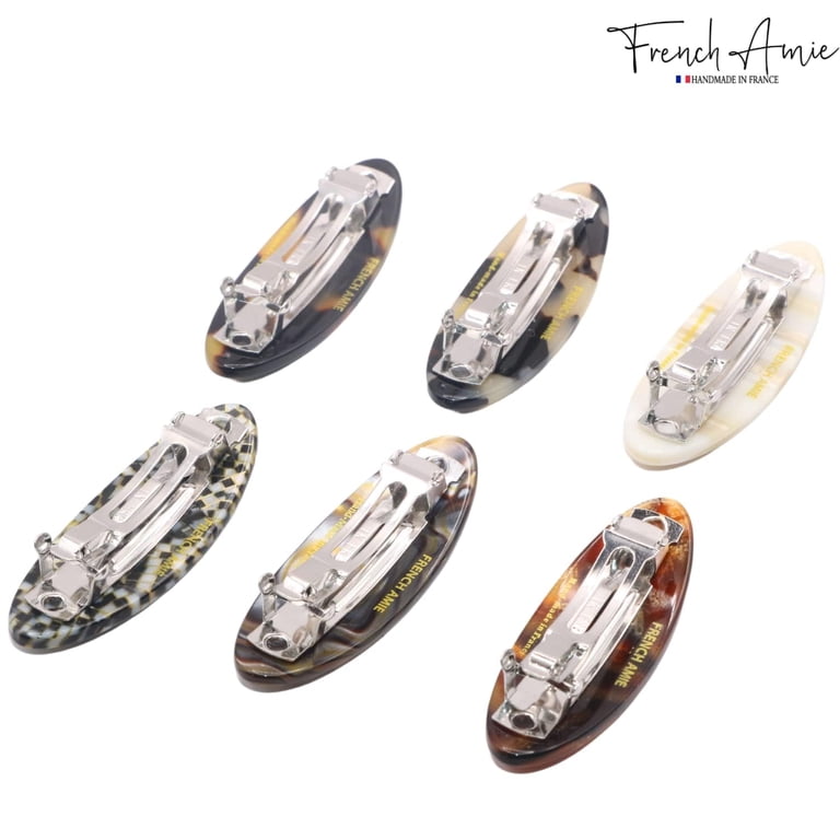 Mini Oval Celluloid Hair Clips Silver Onyx 2 Pcs Tige Boule French Style French Amie Oval Mini Celluloid Hair Clip Barrette Set of 6  main image 4