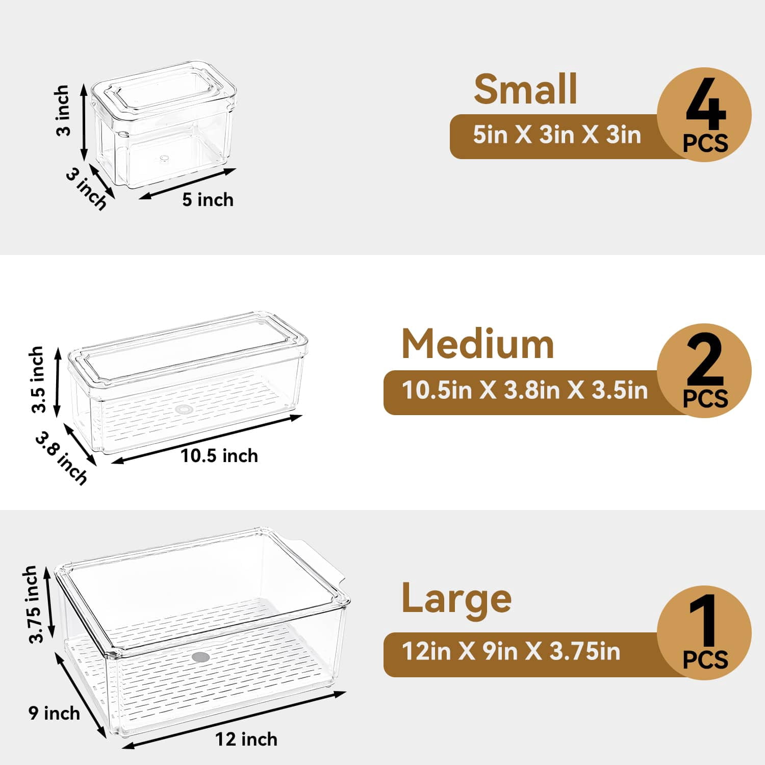 Set of 7 Fridge Organizer Refrigerator Organizer Bins with Lids, Fridge Organization and Storage Clear Containers, Stackable Plastic Pantry Storage Bins for Fruits, Vegetable, Food, BPA Free Kosbon