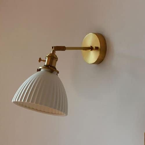 Retro Classical Ceramics Wall Lamp Brass Ribbing Wall-Mounted Wall Light Adjustable Swing Arm Illumination Fixture Decoration Living Room Bedroom
