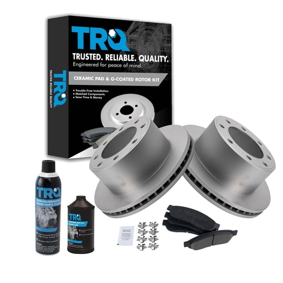 TRQ Rear Ceramic Brake Pad & Coated Rotor Kit w/Fluids for 08-12 F250 F350 Truck BKA24324