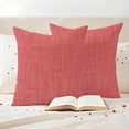thumbnail image 3 of Coral Red Linen Pillow Covers 2 Pack Farmhouse Pure Color Country Vintage Pillowcase Waterproof Outdoor Throw Pillow Cover for Patio Garden Square Cushion 26”x26”, 3 of 9