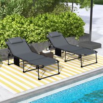 Outsunny 2-Piece Folding Chaise Lounge, Reclining Tanning Chairs, Gray