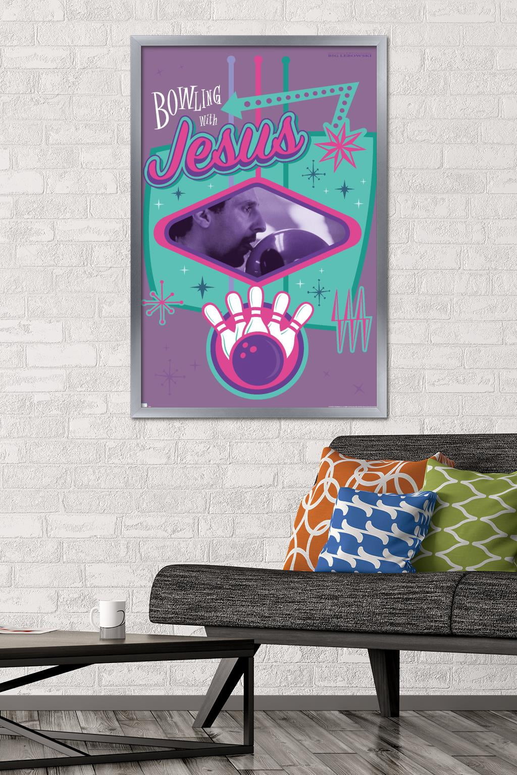 The Big Lebowski - Bowling with Jesus Wall Poster, 22.375" x 34", Framed