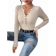 thumbnail image 3 of Women'S Long Sleeve Henley Tops Ribbed Knit Slim Fitted Trendy T Shirt Basic Tees Layer Fashion Outfits Color XS, 3 of 8