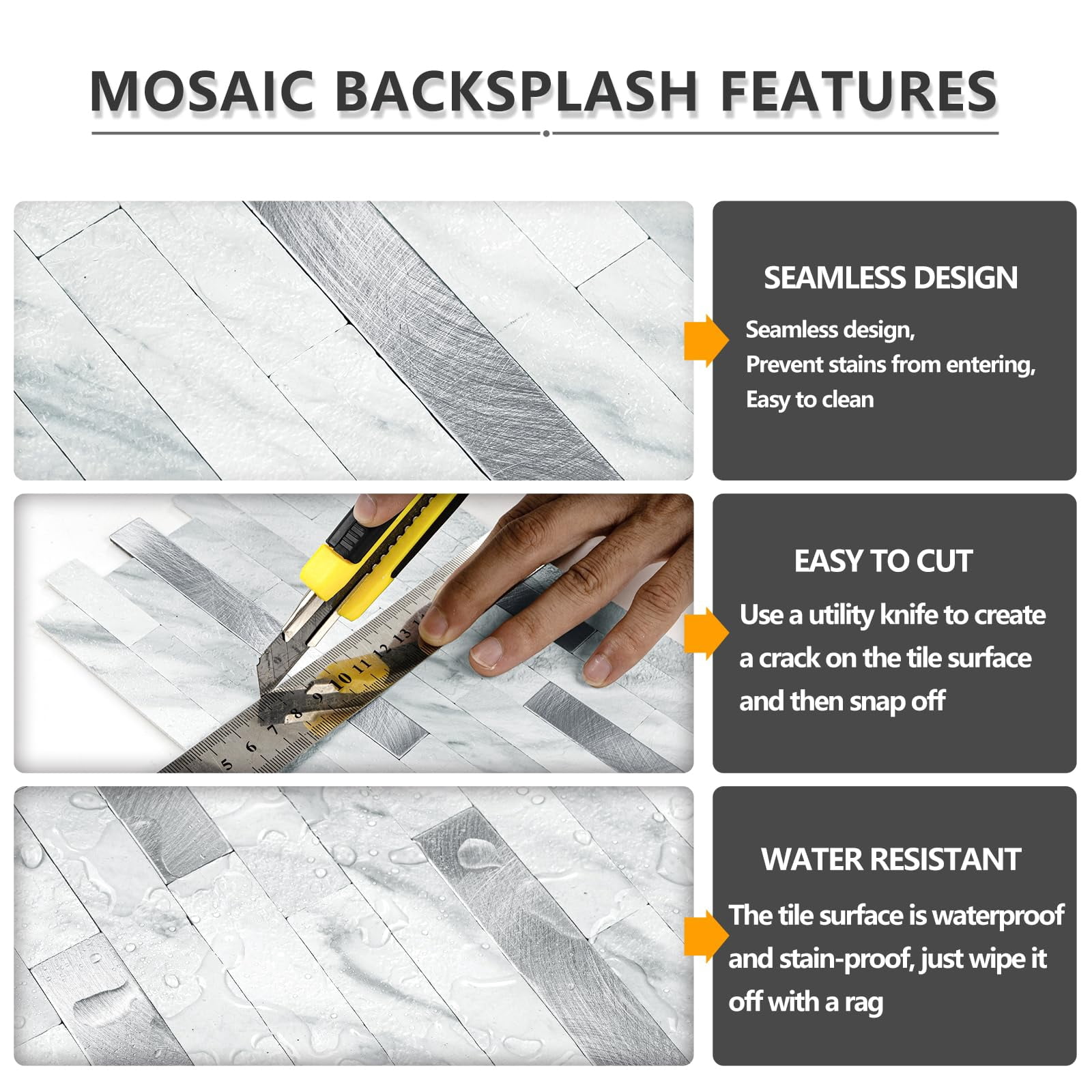 2 Sheets Peel And Stick Backsplash Tile  On For Kitchen Bathroom Volakas White Look Pvc Mixed Metal Self Adhesive Wall Tiles