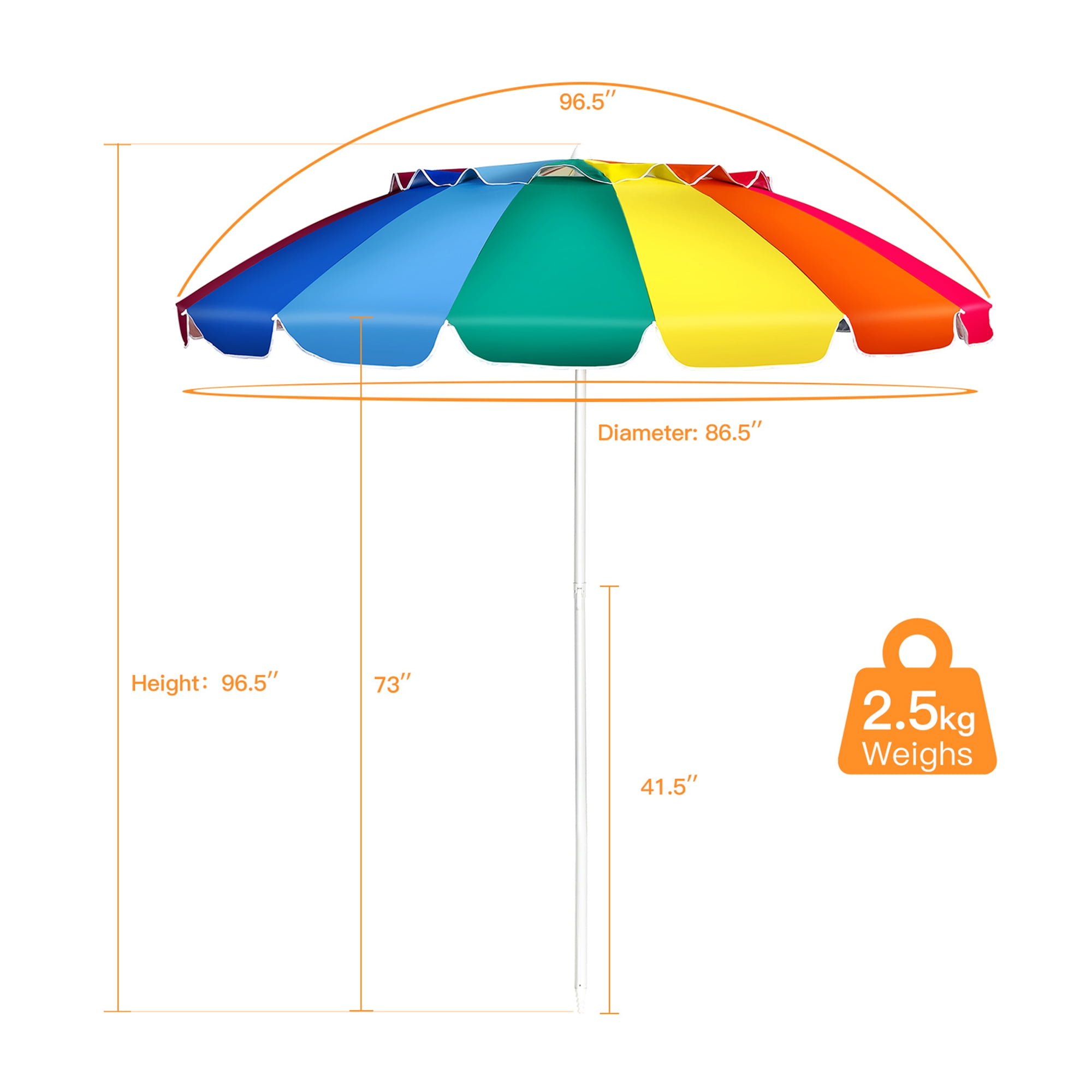 Gymax 8ft Beach Umbrella Outdoor Patio Garden w/ Carrying Bag Sand Anchor Rainbow