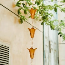 Topadorn Rain Chain, 8.5 FT Flower Petal Metal Rain Chain, Functional and Decorative Replacement for Gutter Downspouts, Adjustable, Antique Gold