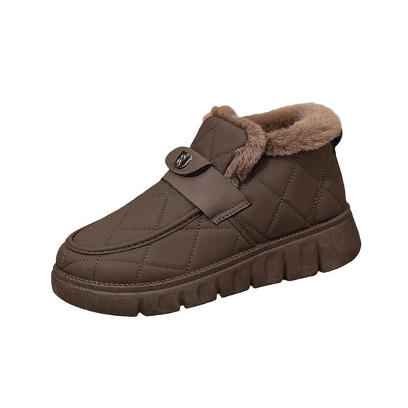 Xfvqtps Womens Ankle Boots Fleece Lined Winter Shoes Fashion Side Zipper Warm Snow Boots for Fall and Winter Casual Wear Coffee