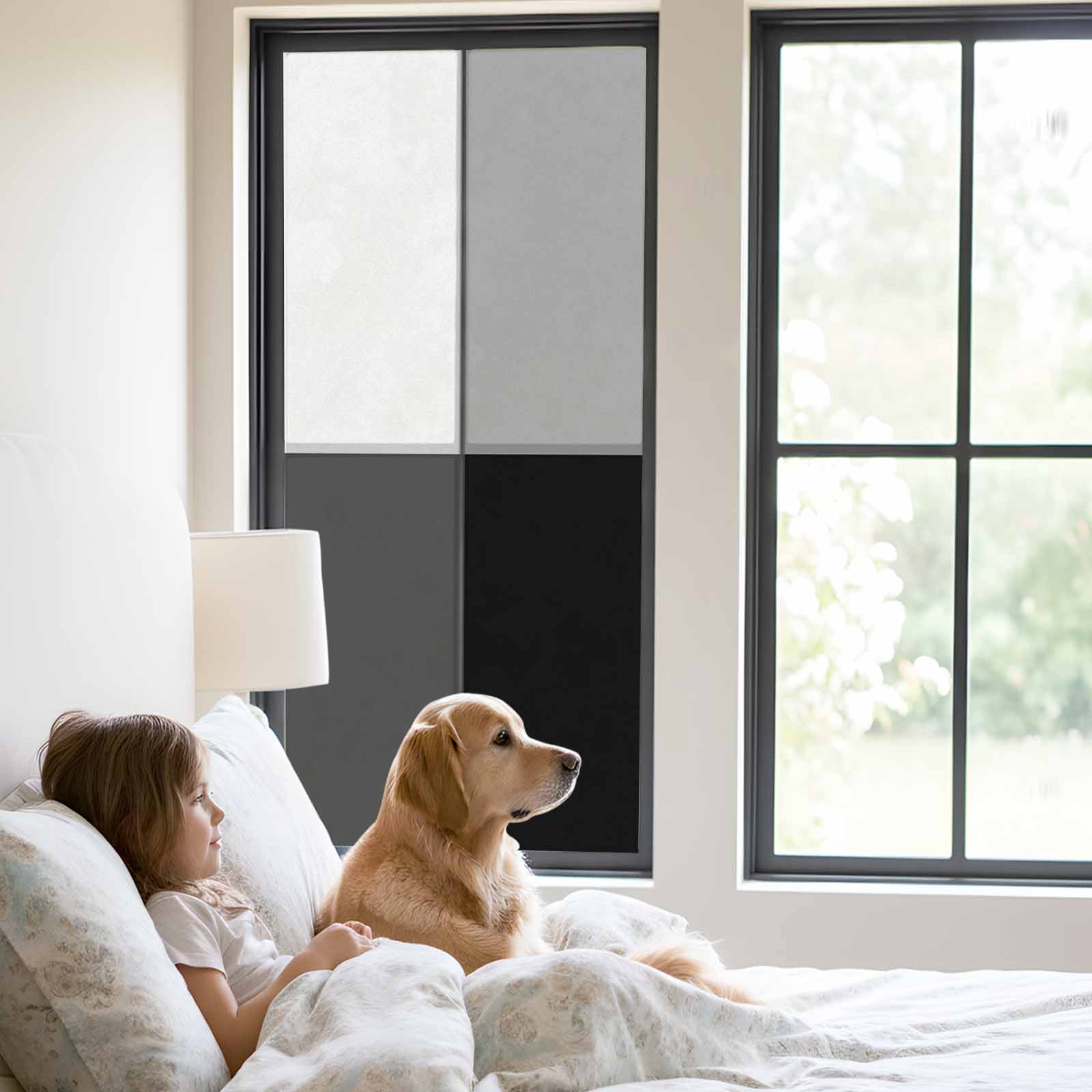 Gradient White Window Privacy Film, Gray Black Color Block Simple Abstract Modern Frosted Glass Window Clings Static Cling UV Heat Blocking Reusable Door Sticker for Bathroom 23.6 x 59 Inch