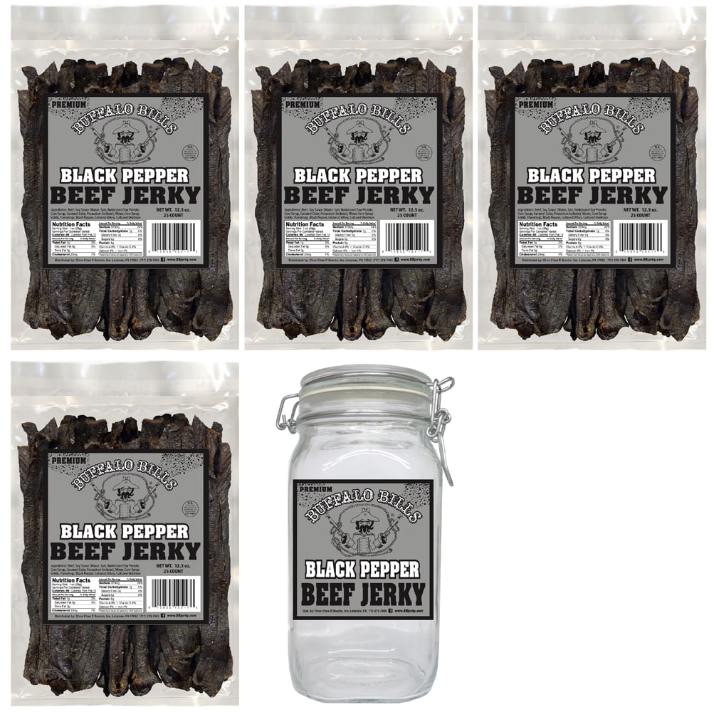 Buffalo Bills 5-Piece Black Pepper Beef Jerky & Glass Jar Gift Tool Bags (4 bags and 1 jar)