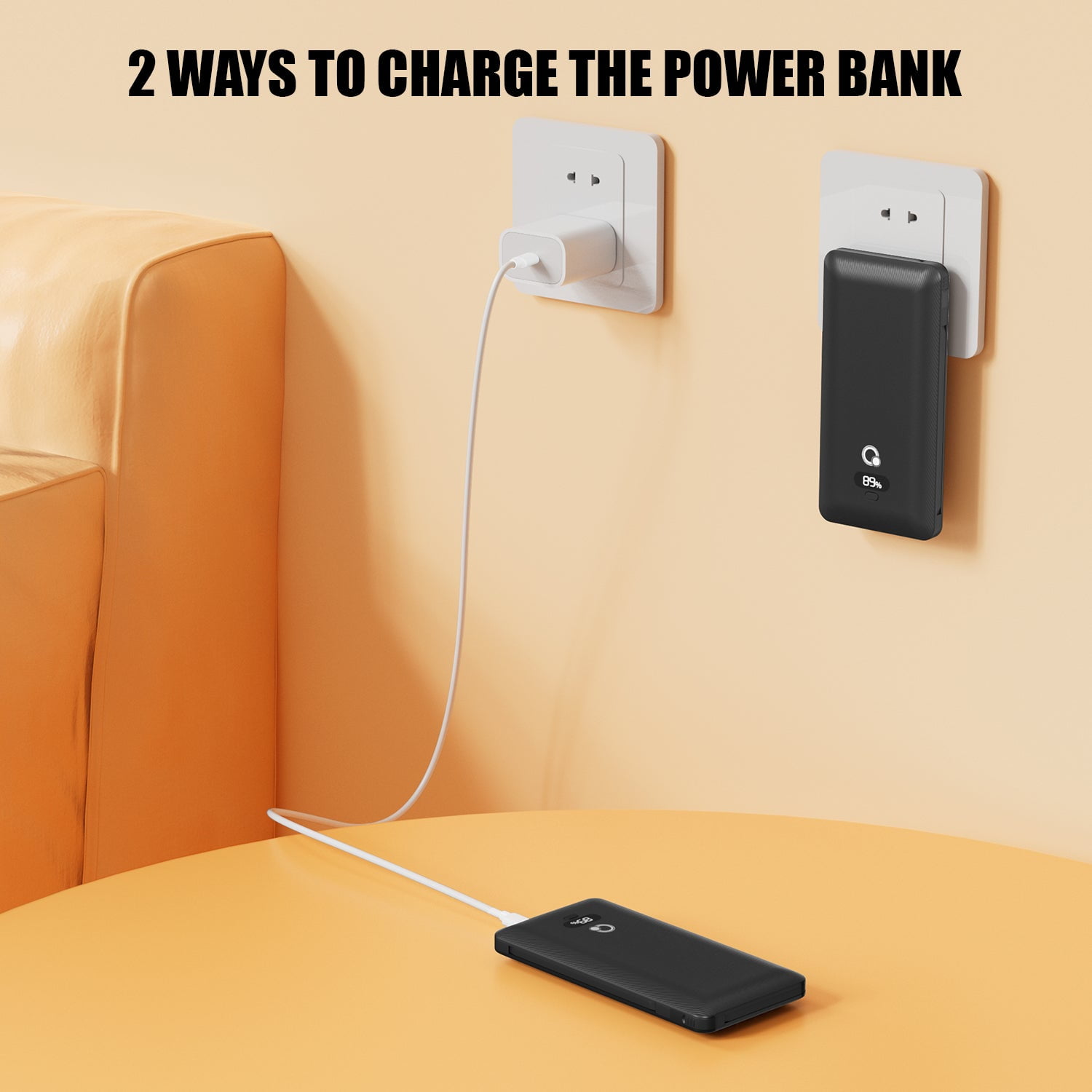 Q 10000mAh Portable Power Charger PD20W Fast Charging Portable Charger with Cables,USB Battery Pack with Built-in Cables AC Wall Plug Compatible for iPhone and Android Cell Phone