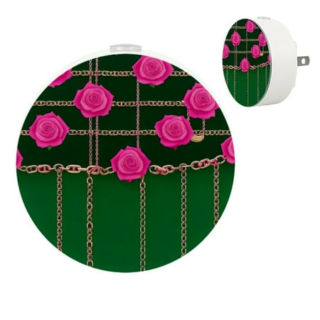 

Night Lights Plug Into Wall [2 Pack] Night Light for Kids LED Nightlight with Dusk to Dawn Sensor for Bathroom Decor Children Room Chain Green Crocodile Pattern Rose Flower