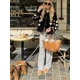 thumbnail image 4 of Abrigo corto con cuello redondo y cordones para mujer, chaqueta elegante informal con estampado blanco y negro, ropa de calle para otoño, novedad de 2024, 4 of 5