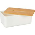 thumbnail image 4 of Dispensador de pañuelos de plástico con tapa de bambú para baño 10x23x13cm, 4 of 4