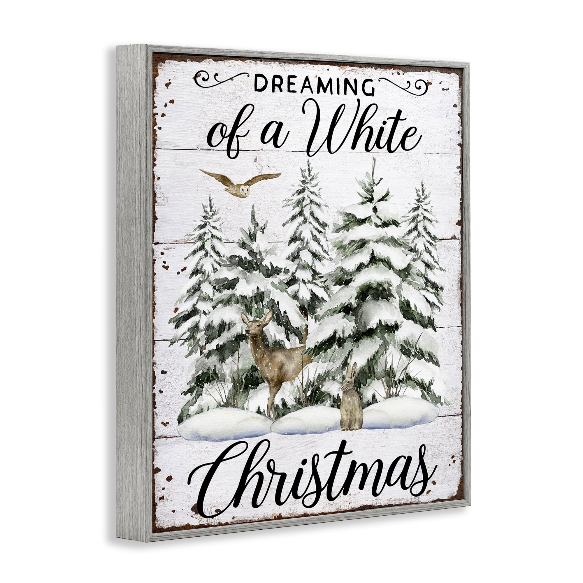 Stupell Industries White Christmas Forest Holiday Painting Gray Framed Art Prints Wall Art, 16 x 20