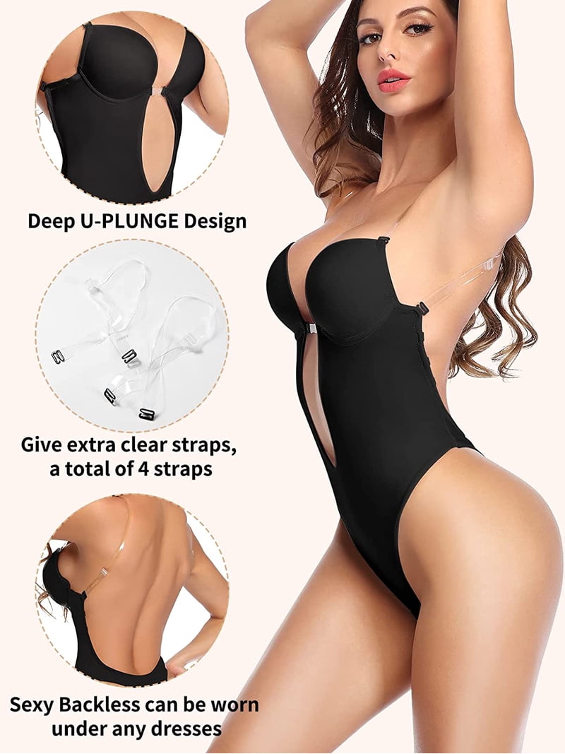 VASLANDA Shapewear for Women Plus Size Backless Built-in Bra Body Shaper  Seamless Faja with Open Crotch,Black-XXL - Walmart.com