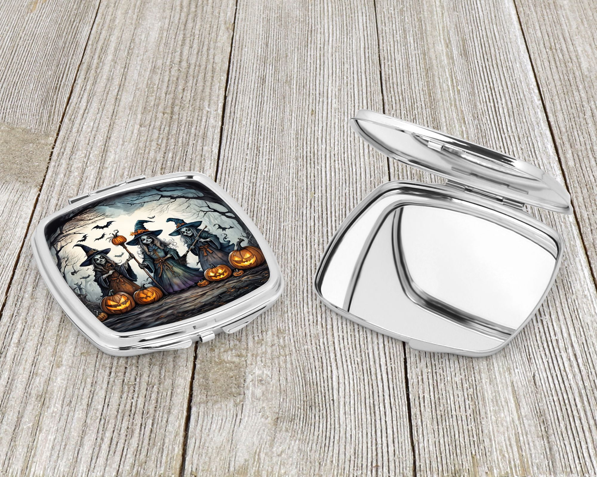 Square Compact Mirror 2.75x3 Inch with Halloween Artwork Dual Mirrors