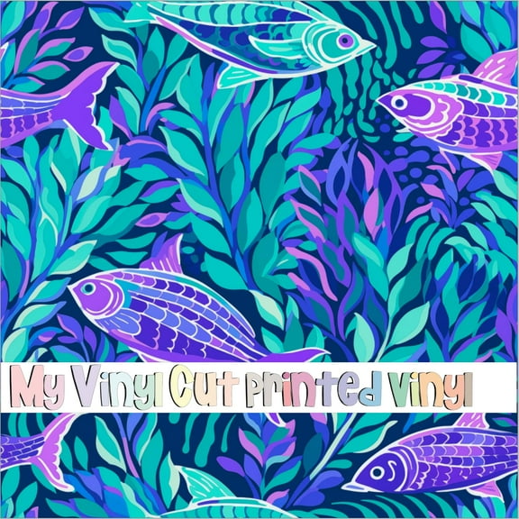 Printed Adhesive Vinyl Preppy Fish D Pattern Permanent Adhesive (Small Scale)