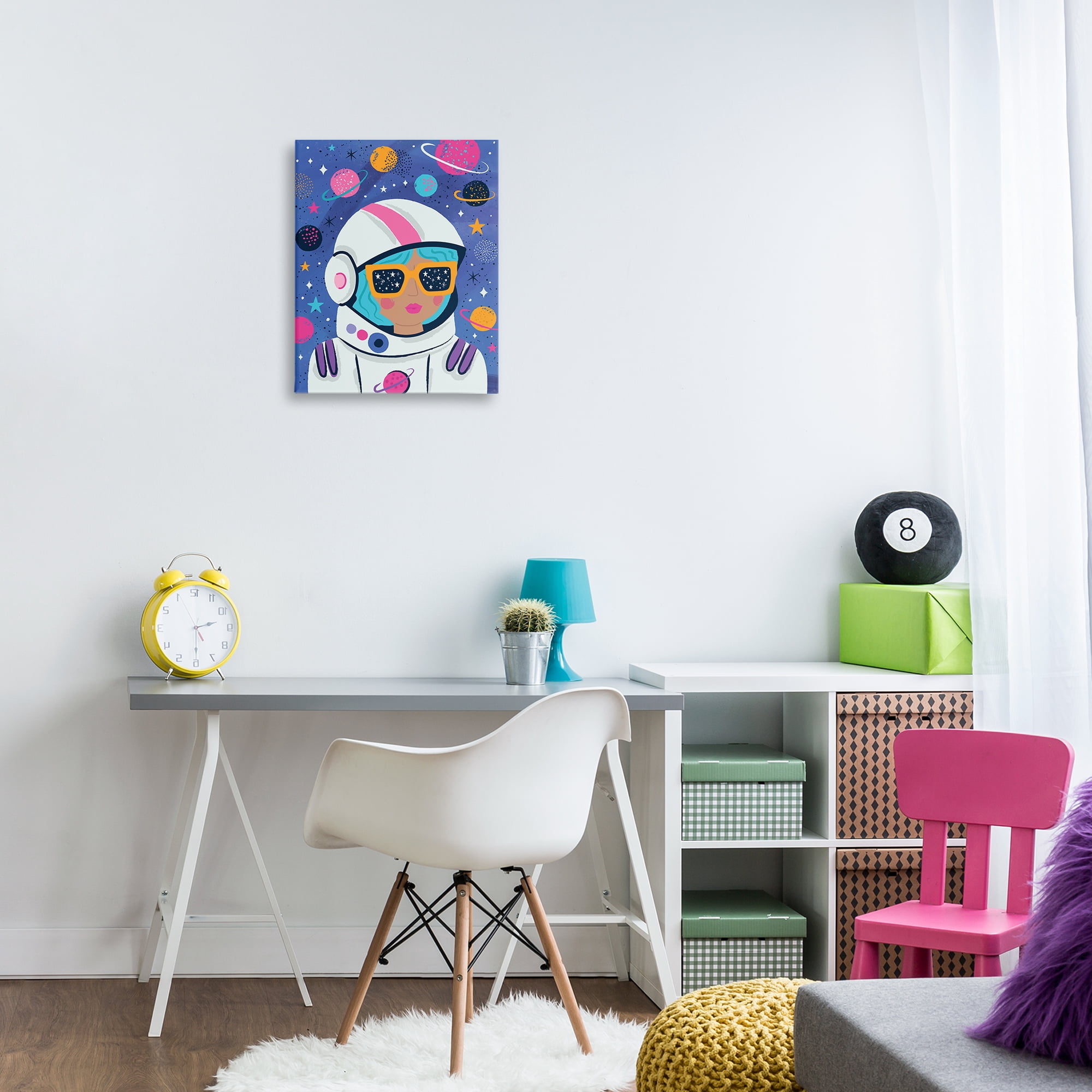 Stupell Industries Astronaut Gal in Space Astrology & Stars Painting Wrapped Canvas Art Print Wall Art, 16 x 20