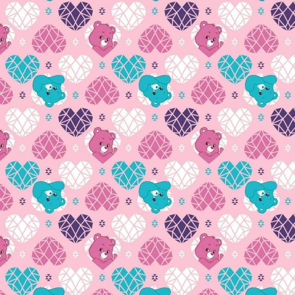 Care Bear Sparkle & Shine Hearts in Pink 100% Cotton Fabric by The Yard