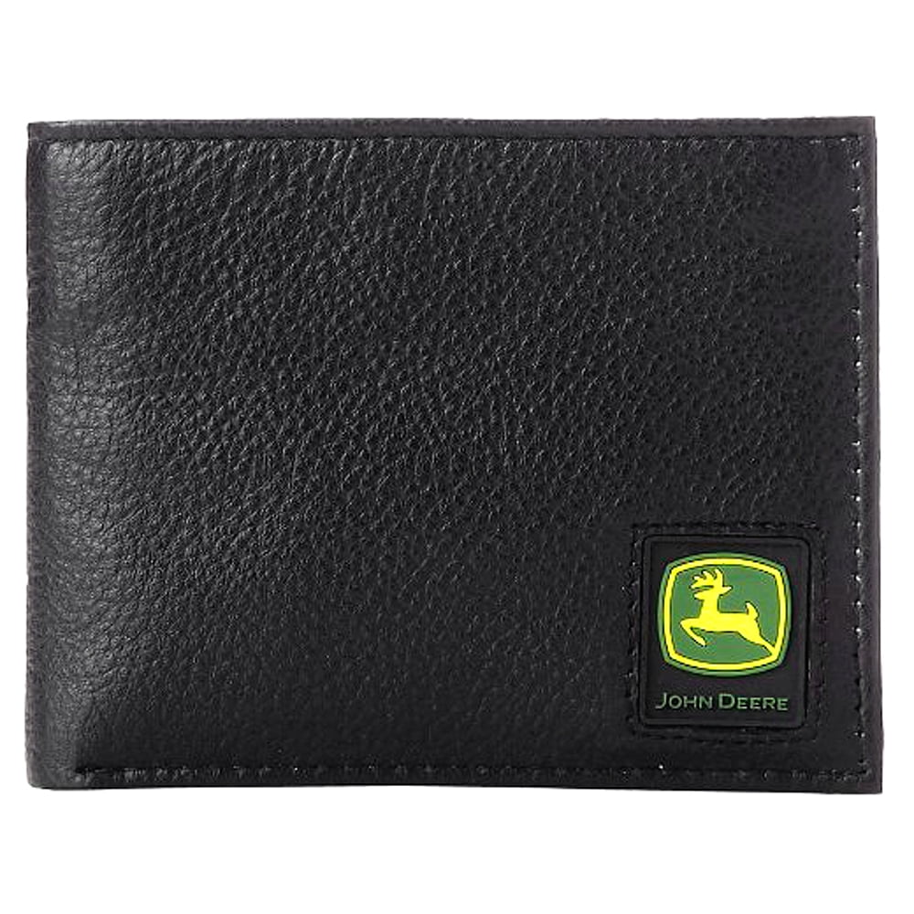 John Deere MENS PEBBLE GRAIN BI FOLD WALLET BLACK W/ RUBBER LOGO BLACK