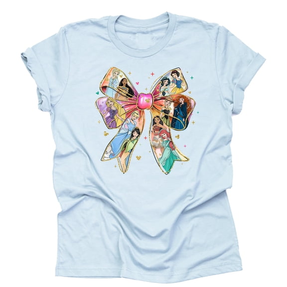 Princess Bow Unisex T-Shirt or Tank – Cute Short Sleeve Graphic Tee – Magical Castle Theme Park, Princess Fan (US, Alpha, XX-Large, Regular, Regular, Light Blue)
