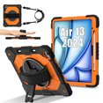thumbnail image 2 of ELEHOLD Rugged Hybrid Case For Apple iPad Air 13 (2024), with Built-in Kickstand 360° Rotating Handstrap Pencil Holder Crossbody Shoulder Strap Shockproof Heavy Duty Case, Black+Orange, 2 of 10