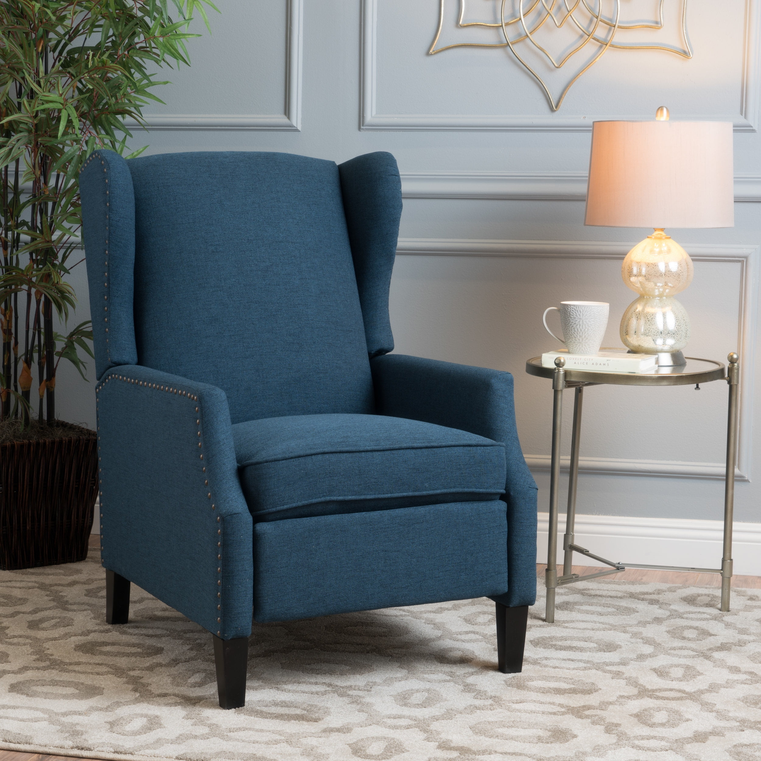 Euroco Traditional Wingback Recliner Chair with Studded Trim,100% Polyester Upholstery