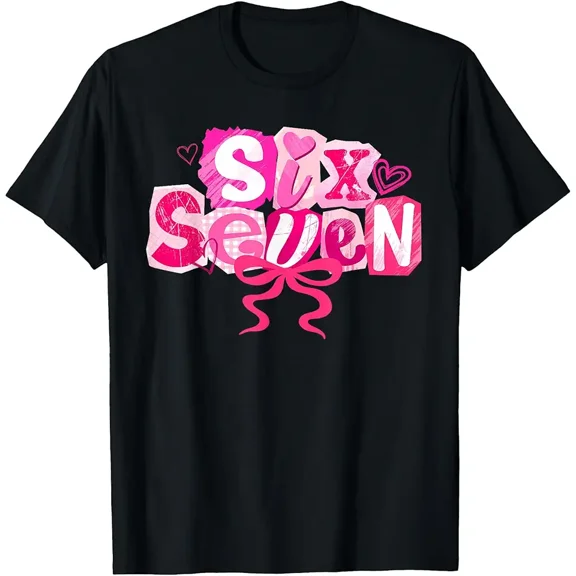 Distressed Pink Six Seven Graphic for Women Short Sleeve Casual T-Shirt